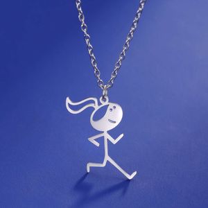 Söt löpande tjej stickman halsband för kvinnor trendiga rostfritt stål hängsmycken roliga bröllop födelsedagspresenter nya