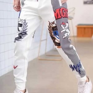 Men's Pants High-quality Mens New Casual Sports Pants Korean Fashion PrintBritish Style Striped Lace-up Plus Size Small Feet Pants J240510