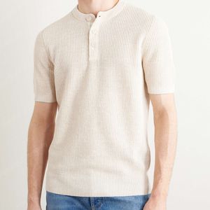 24SS Designer Mens T koszule swobodne koszule Summer Brunello Men Tshirt żebrowana lniana i bawełniana T-shirt Henley Cuccinelli