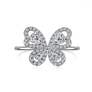 Cluster Rings японское и корейское легкое роскошное серебряное кольцо S925 с женским цирконом инкрустация персонализированного дизайна бабочек высокий