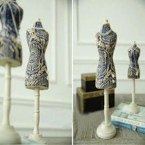 Decorative Plates Two Size Cotton Linen Fabric Blue Model Jewelry Stand Mannequin Body Necklace Display Holder Ring Storage Rack 1pc D187