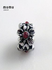 Großhandel DIY -Schmuck Blume Charme Perlen Silber mit rotem Kristall Pflaum