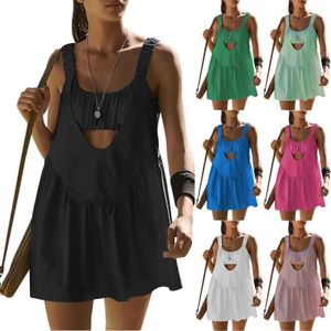 Grundläggande casual klänningar Kvinnklänningar Tennisklänningsträning klänning med inbyggd behå och shorts Slveless Suit Athletic Mini Sun Dress Y240515