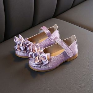 Цветы Детские кожаные блестки фиолетовая золотая принцесса для детей, детские маленькие свадебные туфли для вечеринки, новая 2022 L2405 L2405