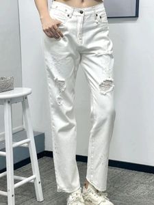 Pantaloni da donna 2024s primavera estate da donna di alta qualità buco bianco jeans casual chic per donne
