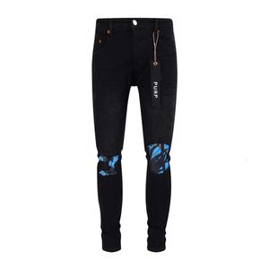 Purple brand jeans spring new product black stickers high street fashion men's slim fit pants