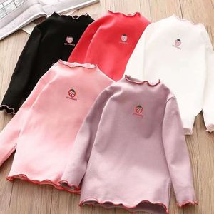 2023 Spring Girls T-shirts Candy Color Tops For Kids Långärmad barn TEES BOMULL GIRL Underkläder Småbarn Bluskläder L2405