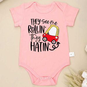 Rompers They see me rolling they hate cute babies Onesie boys and girls fashion street casual cartoon Kawaii Harajuku childrens jumpers cottonL2405L2405