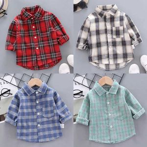 Kids Shirts Korean Fashion Childrens Top Boys Buffalo Plain Flannel Shirt Baby Casual Shirt Coat Autumn Girls Top 0-5TL2405