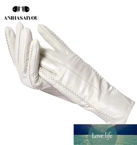 Vita läder kvinnor039s handskar äkta läder bomull foder varma mode läderhandskar läderhandskar varma vinter2226 FA2122947