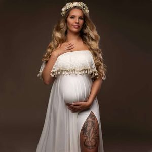 Slash Neck Boho Photo Shoot Long Dresses Jersey Ruffles Maternity Lace Photography Maxi Gown