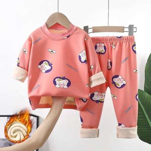 Pajamas Winter Childrens مجموعة بيجامات الصوف الدافئ للبنين والبنات الأطفال السميكة بيجاماس المخملية