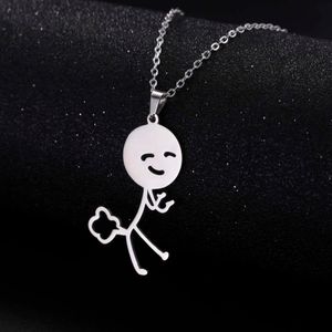 Rolig farting stickman halsband för kvinnor män mode hip hop rostfritt stål hänge halsband smycken födelsedagspresent