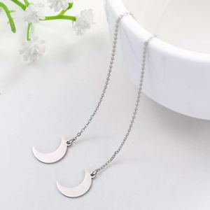Stainless Steel For Women Long Line Chain Korean Star Moon Heart Earrings Fashion Jewelry Linear Threader