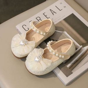 Spring Sweet Girl Princess Elegant Lace Bowknot Children's Leather Fashion Sequins Love Crown Kids Mary Jane Shoes L2405 L2405