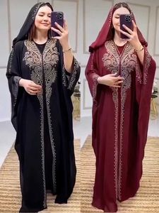 Etniska kläder Eid muslimsk klänning för kvinnor huva abaya 2 bit set diamant jalabiya marocko party klänningar dubai abayas kaftan vestido long mantel t240515