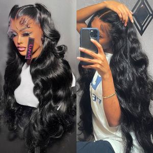 40 polegadas onda corporal 13x4 Lace transparente Frente de cabelo humano para mulheres 250 Densidade Water Wave Lace Synthetic Frontal Wig