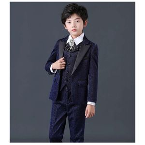 Children Elegant Jacket Vest Pants Photography Suit Boys Piano Ceremony Costume Kids Birthday Wedding Party Stage Tuxedo Dress