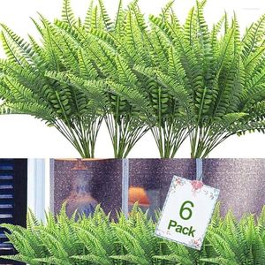 Decorative Flowers 6Pcs Faux Greenery Shrubs Resistant Plastic Rattan Grass Artificial Ferns Plants For Bedroom Living Room Garden Yard Home