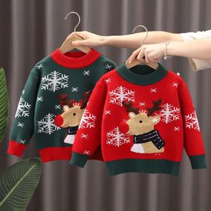 Детский рождественский вязаный пуловер для девочек зима теплые мальчики Топы
