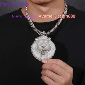 Hip Hop Jewelry Sterling Sier VVS D Color Moissanite Diamond Big Lion Pendant White Gold Plated Charm Necklace