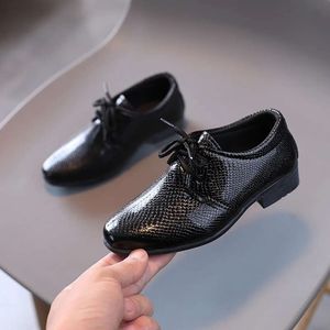 Child Boys Black Leather Britain Style for Party Wedding Low-heeled Lace-up Kids Fashion Student School Performance Shoes L2405 L2405