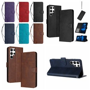 Plain PU Leather Wallet Cases For Samsung S24 Plus S23 FE Ultra A55 A35 A15 A05 A05S M15 M14 X Cover 7 6 5 4 M54 M53 M33 Business Frame Photo Card Slot Holder Flip Cover Pouch