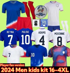 24 25 USWNT USAS Futbol Forması Futbol Gömlekleri 4 Yıldız Çocuk Kitleri USMNT 23 24 Maillot De Foot Men Concacaf Gold Cup 2024 Kadın Dünyası McKennie Smith Morgan