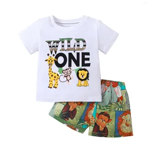 Set di abbigliamento per bambini baby boy selvaggio un primo abbigliamento per il primo compleanno animale t-shirt top shorts shorts shorts set