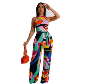 Weitbein -Jumpsuit Frauen farbige gedruckte ärmellose Overallanzug Designeranzug Frauen Sommeranzug