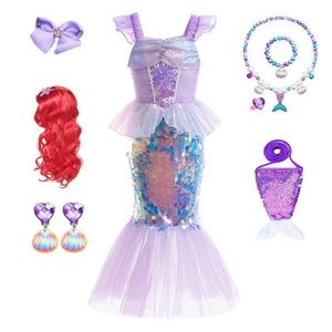 Flickans klänningar 3-10 sjöjungfrun Ariel Charmig Princess Costume Rollspel Kostym Barn Mermaid Birthday Party Costume Halloween Costume WX