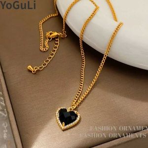 Pendant Necklaces Fashion Jewelry Retro Temperature Black Heart shaped Pendant Necklace Womens Party Gifts Simple Design Accessories Hot Selling J240513