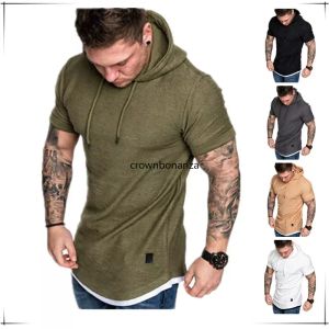 Size S-XXL Summer Men's Hooded T-shirt Male Casual Pullover Short-sleeved Solid Slim T Shirt Top Tees Clothing