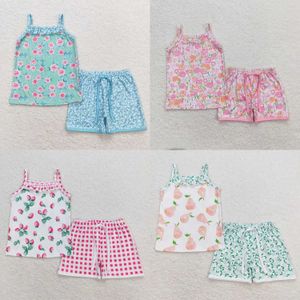 Pajamas Wholesale female baby sleeveless shirts pajama sets flower shorts baby flower sets summer childrens pajamas d240516