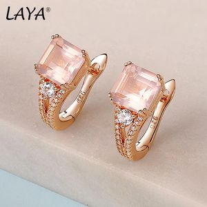 Laya Princess Schnitt natürlicher Rosenquarz 925 Sterling Silber Clip Ohrringe Hellrosa 3 Karat Edelstein Romantische Stil für Frauen 240516