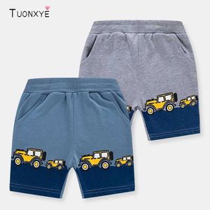 Shorts TUONXYE Summer Fashion Boys Shorts Cartoon Car Pattern Cotton Casual Breathable Pocket Pants Baby Clothing 2-9 d240516