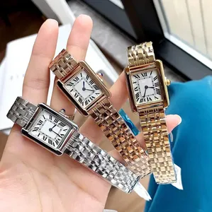 Mode kvinnor tittar på rörelse silver guld klänning titta på lady fyrkantstank rostfritt stål fodral lås analog avslappnad armbandsur montre de de