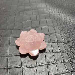 Estatuetas decorativas Lotus de rosa de cristal natural e decoração de folhas de folhas verdes de jade