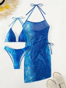 Cravatta da bagno femminile cavezza tintura con abito bikini brasiliano femmina femminile da bagno femminile a tre pezzi set da bagno a costume da bagno swim k4494