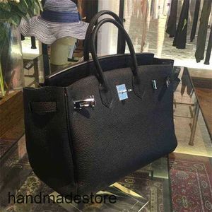 Handbag Luxury Platinum 2024 Designer Bag All Handmade Genuine Leather Women's 30 Cow Leather Portable Togo Leather Large Women's VOFJ