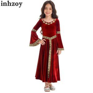 Dancewear Kids Girls Medieval Renaissance Princess Dress Retro Velvet Long Flare Sleeve Vintage Gown Carnival Theme Party Cosplay Costumel2405