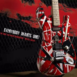 Stock Edward Eddie Van Halen Heavy Relic Red Franken 5150 Electric Guitar Black White Stripes Floyd Rose Tremolo Bridge Frankenstein Rätt solglasögon
