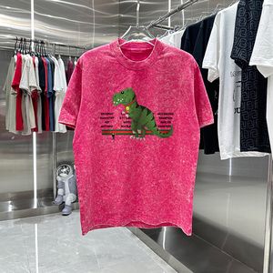 24SS İtalya dinozor mektubu baskı turşusu yıkanmış vintage tee tasarımcı grafik tişört bahar yaz gündelik moda kaykay erkek kadınlar tshirt 0516