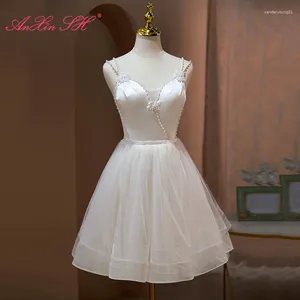 Abiti da festa ansia sh principessa rosa rosa rosa satinata in pizzo spaghetti cinturino sposa perle perle perle vestito da sera corto piccolo