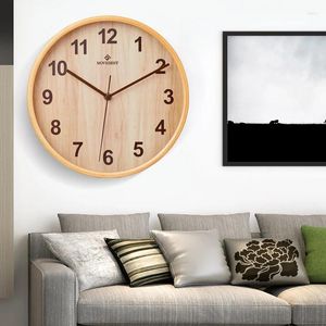 Wall Clocks Japanese Style Solid Wood Round Clock Home Living Room Entrance Hall Restaurant Decoration 11 Inches Hanging Quiet