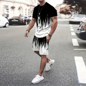 Modna butikowa blokowanie kolorów bar farbia męskie Tshirt i szorty 2 Set Set Summer Summer Outdoor Casual Tcheyble z krótkim rękawem 240506