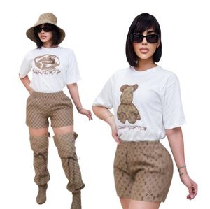 Designerinnen-Frauen-Trainingsanzüge 2024 Sommer Neubrief Druck lässig Frauen zweiteiliger Set-Baumwoll-T-Shirt