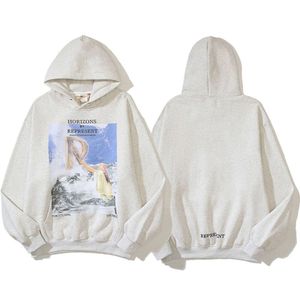 Representera oljemålning tryck amerikansk trendig high street vtg vintage pullover hoodie för män och kvinnor