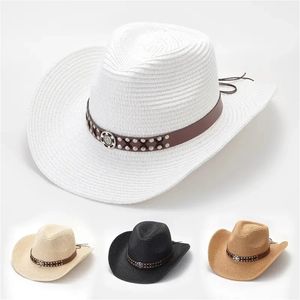 Bältdekor Straw Hat Sun Visor Travel Fishing Fishing Freat Outdoor Cowboy Hatsvintage Casual Hair Accessories for Women 240429