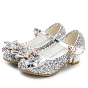 Classic Bow Girl Pu Leather for Girls Party Dance Children Children 3-14 Years Princess High Heels Child Wedding Shoes L2405 L2405